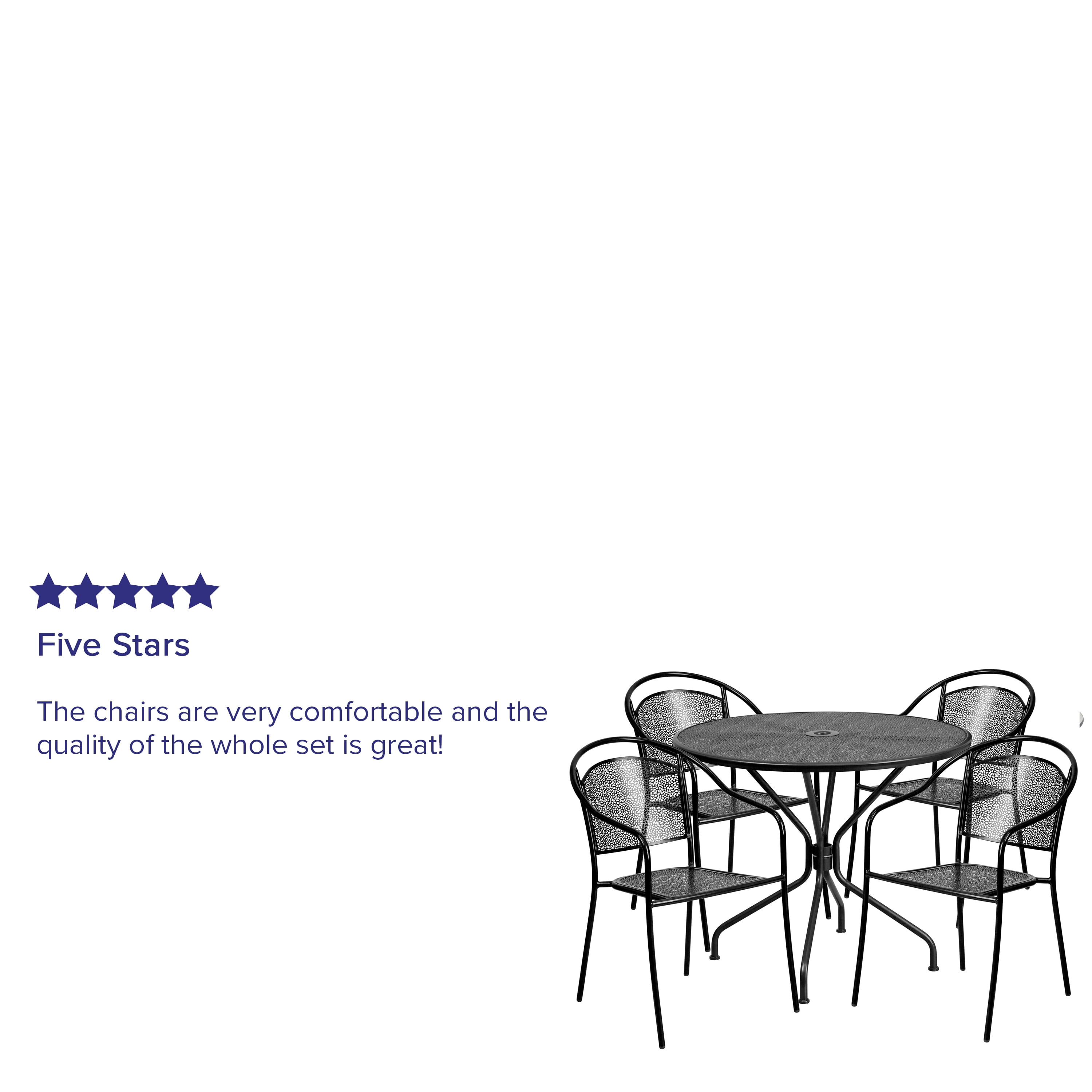 Flash Furniture Commercial Grade 35.25" Round Black Indoor-Outdoor Steel Patio Table Set with 4 Round Back Chairs