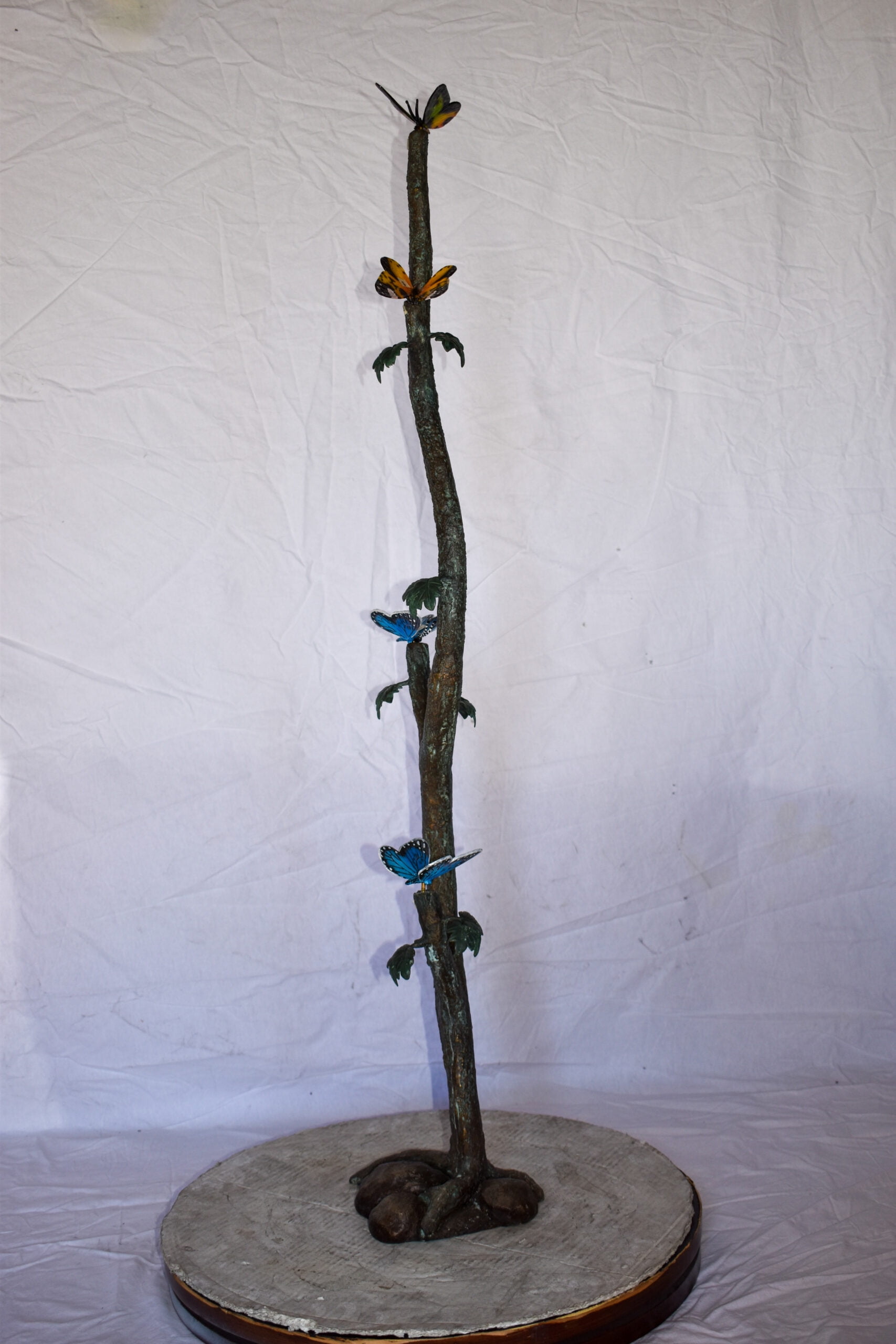 Nifao Four Butterflies on A Tree Branch Bronze Statue – Outdoor Garden Decor Sculpture, 7"L x 9"W x 50"H