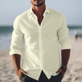 thumbnail image 2 of Lumtrix Men's Linen Shirts Casual Button Down Long Sleeve Shirt Solid Collar Summer Beach Shirts Big and Tall Dress Shirts Beige XL, 2 of 6