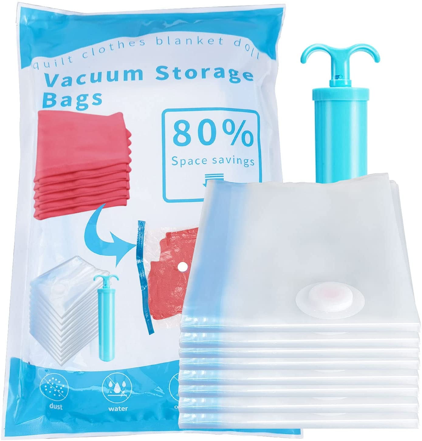 TAILI Vacuum Storage Bags for Clothes Blankets Pillows 4 Pack Small 45 x 70cm 80% More Storage Double-Zip Seal and Triple Seal Turbo-Valve for Max Space Saving No Pumps Needed for Travel 