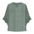 thumbnail image 4 of Hueook Summer Tops for Women 2026 Plaid Button Down Women's 3/4 Lace Sleeve V-neck Button Casual Print Loose Army Green L, 4 of 5