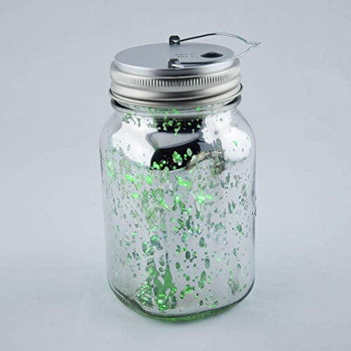 Fantado Wide Mouth Silver Mercury Glass Mason Jar Light Hanging Green Fairy LED 