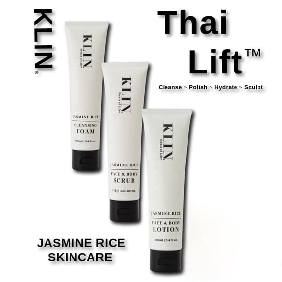KLIN Jasmine Rice CLEANSING FOAM | SCRUB | LOTION Skincare Set - Thai Lift™ Step 1 - 3 (100ml/3.4 fl oz, 114g/4 oz, 100ml/3.4 fl oz )