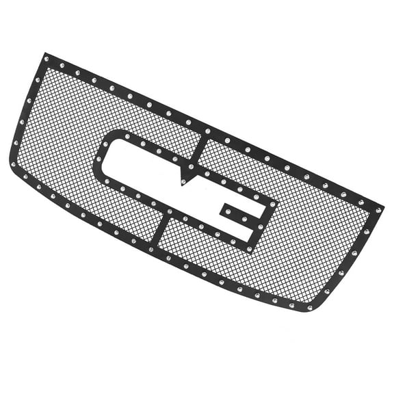 APS Compatible with GMC Sierra 2500HD 3500HD 2007-2010 with Logo Show Main Upper Stainless Steel Black Mesh Rivet Studs Grille Insert GL6516H
