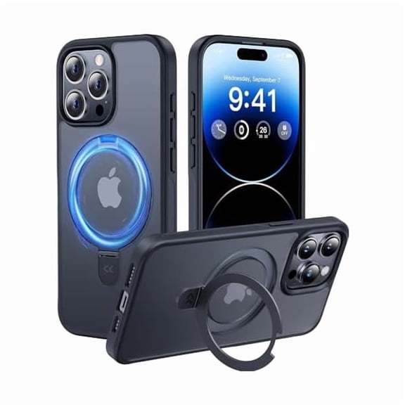 Eryueer for iPhone 15 Pro Max Case with Magnetic Invisible Stand [Military Drop Protection] [Compatible with MagSafe] Shockproof Slim Translucent Matte Phone Case, 6.7 Inch, Black
