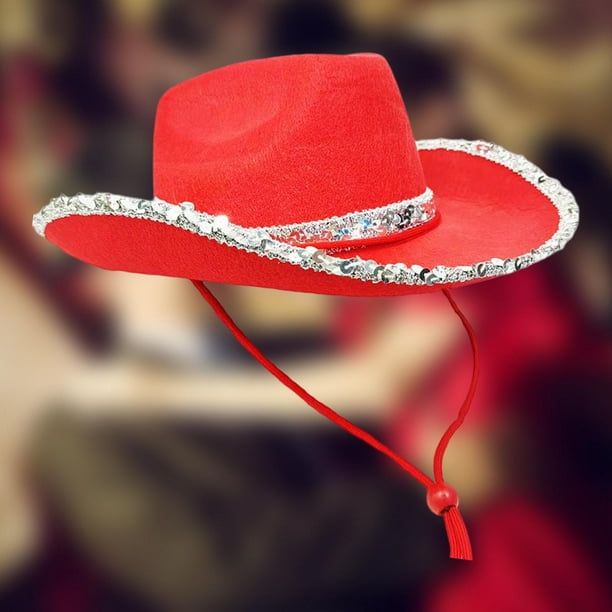 Cowboy Hat Cowgirl Hats Wide Brim with Drawstring Rope Women Men Hats Red