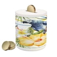 thumbnail image 1 of Parrot Piggy Bank, Tropic Pattern Bird Orchids and Hibiscus Flowers Hawaiian Jungle Style Image, Ceramic Coin Bank Money Box for Cash Saving, 3.6" X 3.2", Multicolor, by Ambesonne, 1 of 4
