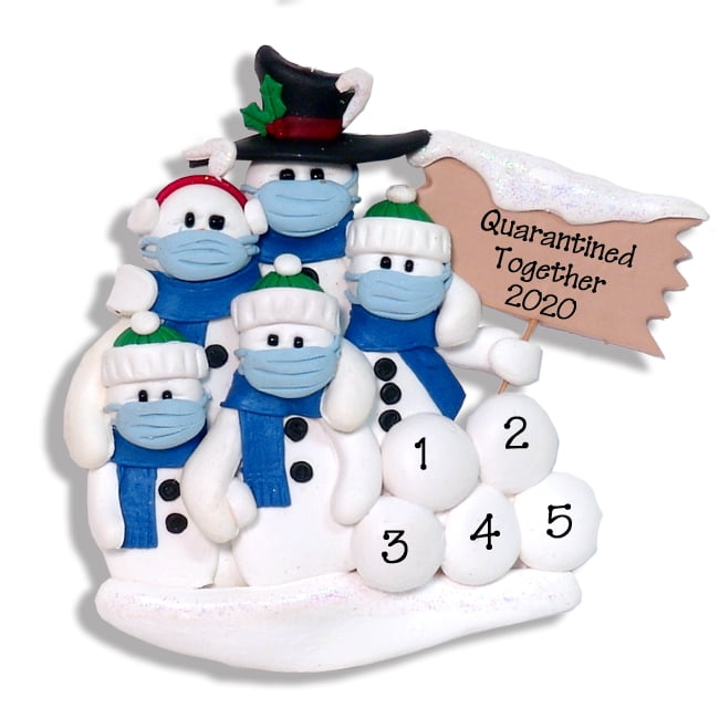 Covid-19 Snowman Family of 5 with Face Masks / Pandemic ...