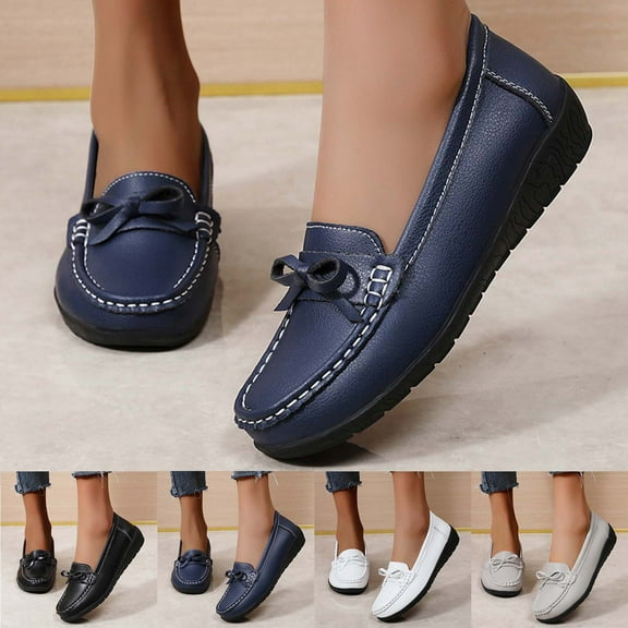 Hinvhai Women Loafers Flexible Breathable Slip-On Comfortable Sole Ladies Shoes for Walking White 9.5(43)