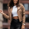 thumbnail image 6 of Women's Faux Suede Faux Leather Moto Jacket Slim Cropped Zipper Motorcycle Coat Long Sleeve Cardigan Short Outwear, 6 of 7