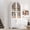 White, variant on Tall Arched Kitchen Pantry Cabinet with Glass Doors & Adjustable Shelves, Farmhouse Storage Cabinet with Hidden Drawer & Door Racks for Kitchen Dining Room, White Wood Finish