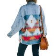 thumbnail image 5 of Women's Aztec Denim Jacket Button Down Shirt Jacket Color Stitching Denim Jean Jackets Shackets Orange S, 5 of 9