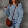 thumbnail image 3 of Women's Chunky Cable Knit Sweater Oversized Crewneck Long Sleeve Pullover (Light Blue, 2XL), 3 of 4