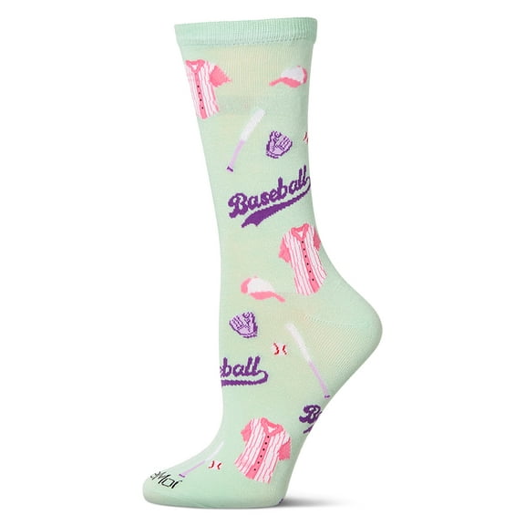 MeMoi Women's "Ms. Baseball" Rayon Blend Novelty Crew Sock - Womens - Female, 9-11, Mint