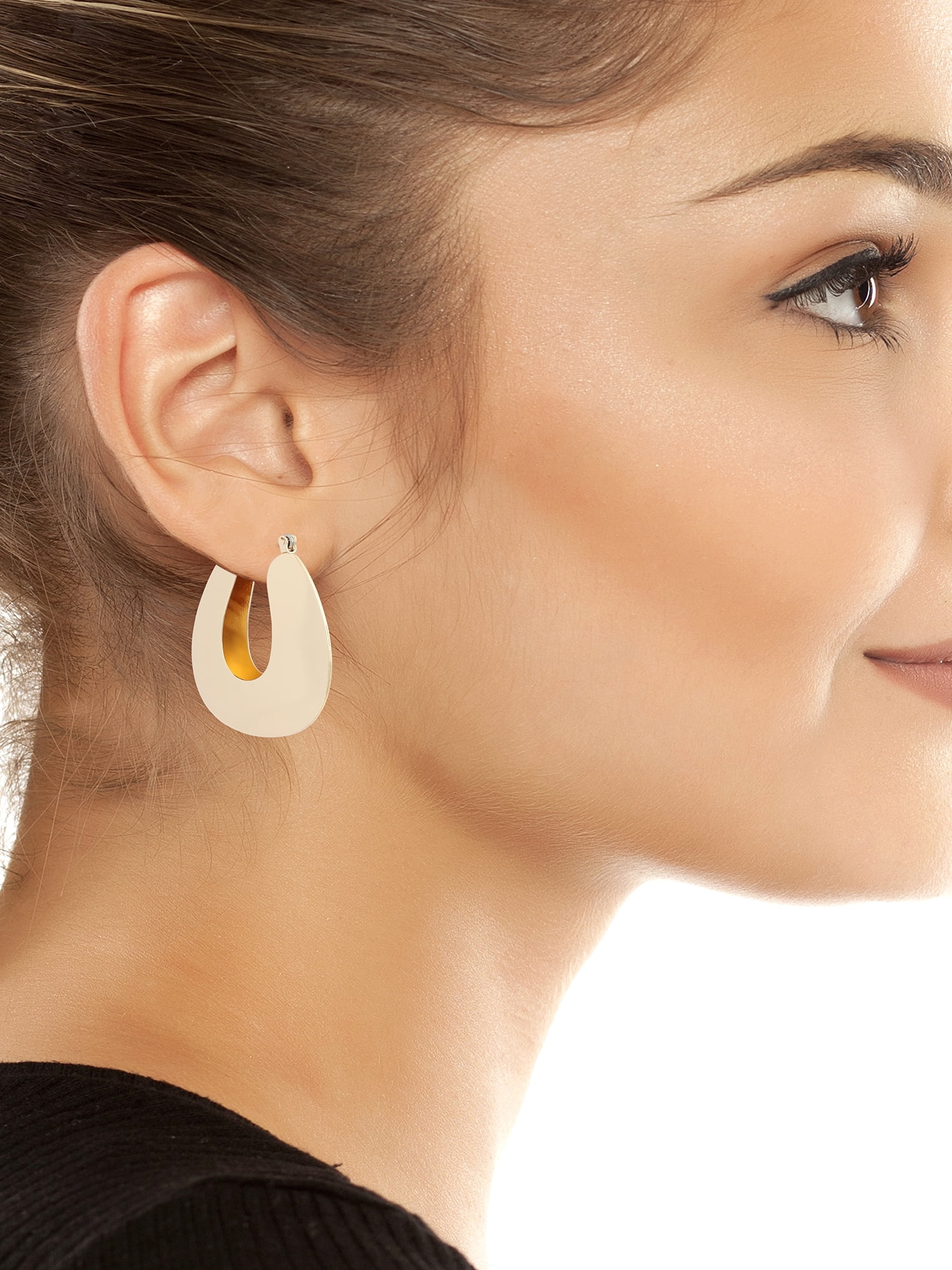 Madden NYC Women's Fashion Gold-Tone Wide Flat Hoop Earrings