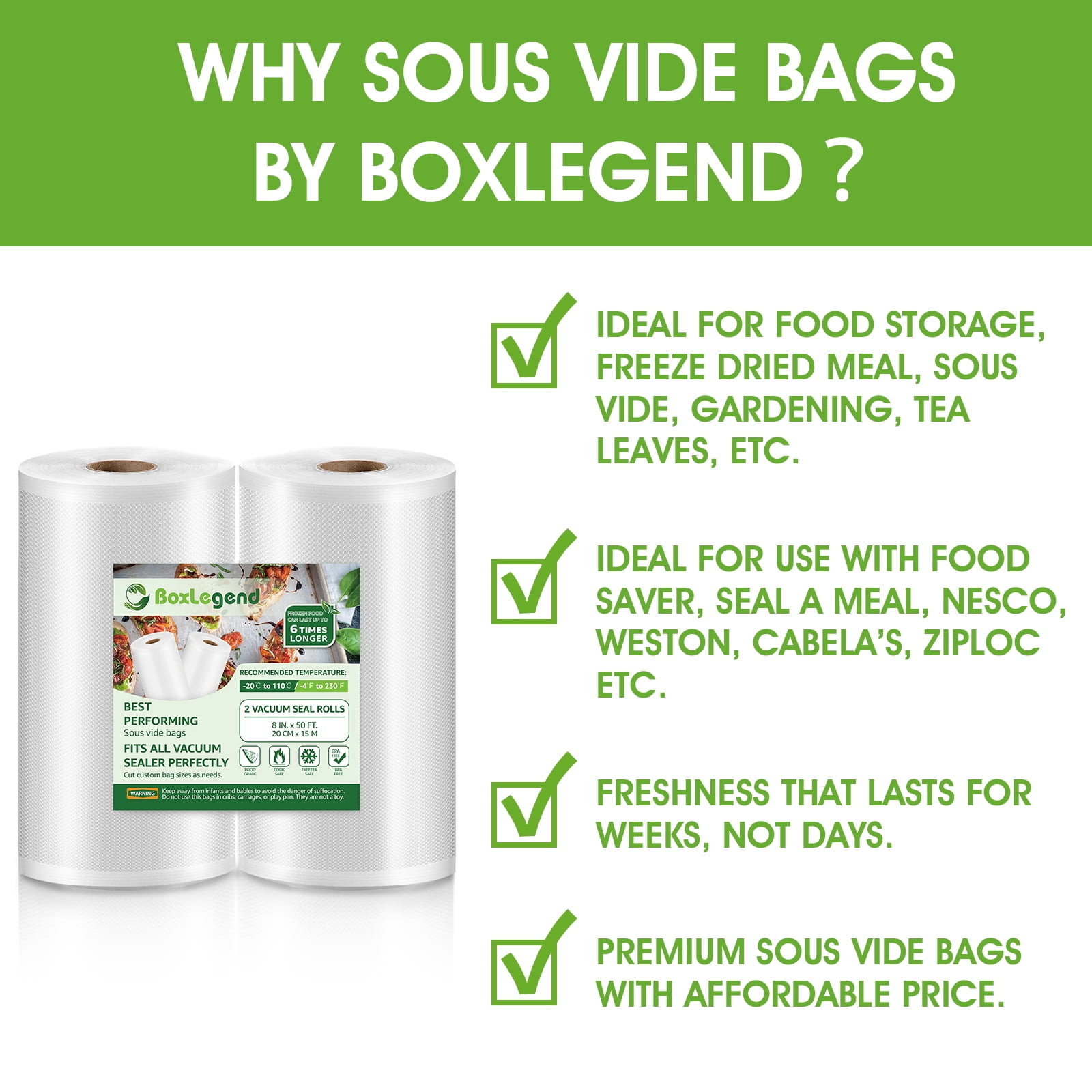 8in X 50ft / Roll Vacuum Sealer Bags Embossed Storage Bag For Food