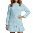 thumbnail image 6 of Kixjoy Sweater Dresses for Women 2025 Cable Knitted Long Sleeve Crewneck Sweater Thermal Basic Fashion Mini Dress Patchwork Pleated Winter Outfits for Women, Sky Blue S, 6 of 6
