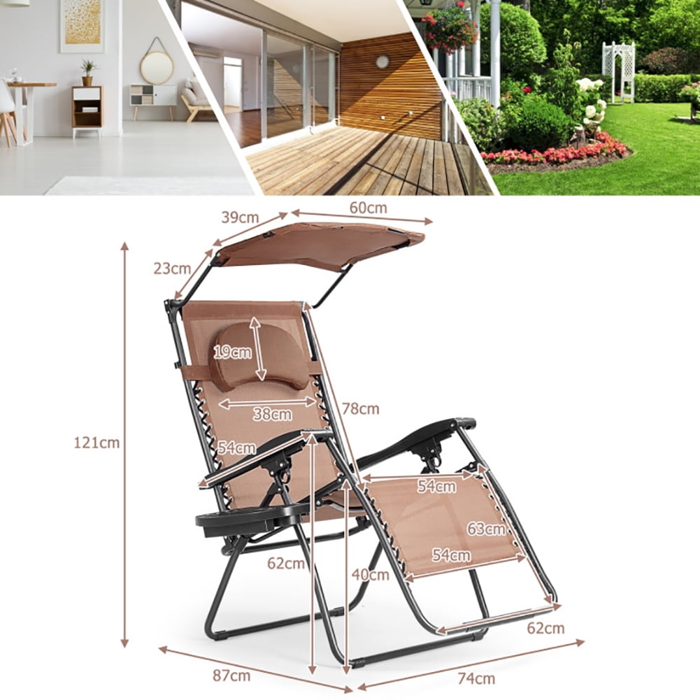 Aimee Lii Folding Recliner Lounge Chair with Shade Canopy Cup Holder, Outdoor Patio Furniture, Brown Aimee Lii Folding Recliner Lounge Chair with Shade Canopy Cup Holder, Outdoor Patio Furniture, Brown