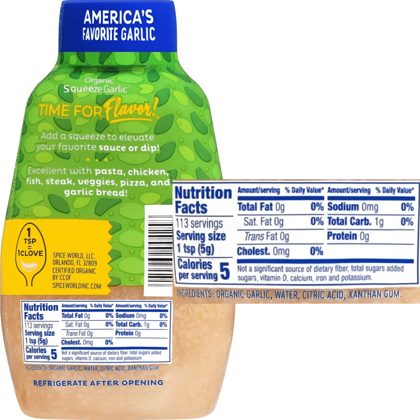 Spice World Organic Minced Garlic (2-Pack) - 9.5 oz Squeeze Bottles, Includes Galley Grove Sugar Free Peppermint Breath Mints