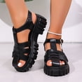 thumbnail image 2 of Rokment Womens Platform Closed Toe Gladiator Sandals Roman Retro Beach Casual Leather Ankle Strap Height Increasing Chunky Flat Comfortable Walking Summer Shoes Black Size 6.5, 2 of 7