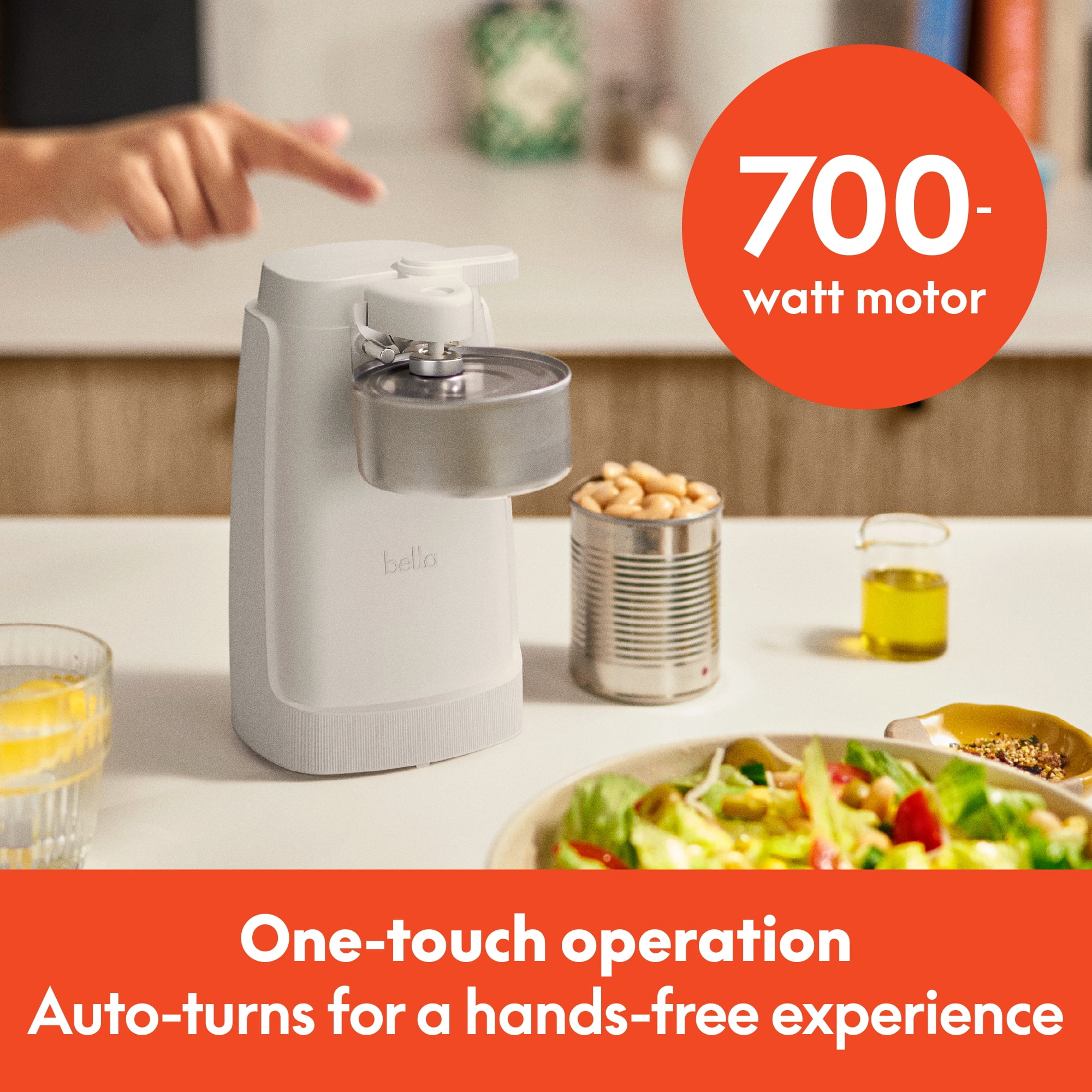 bella Electric Can Opener with Stainless Steel Cutting Blade and Cord Storage, Oatmilk