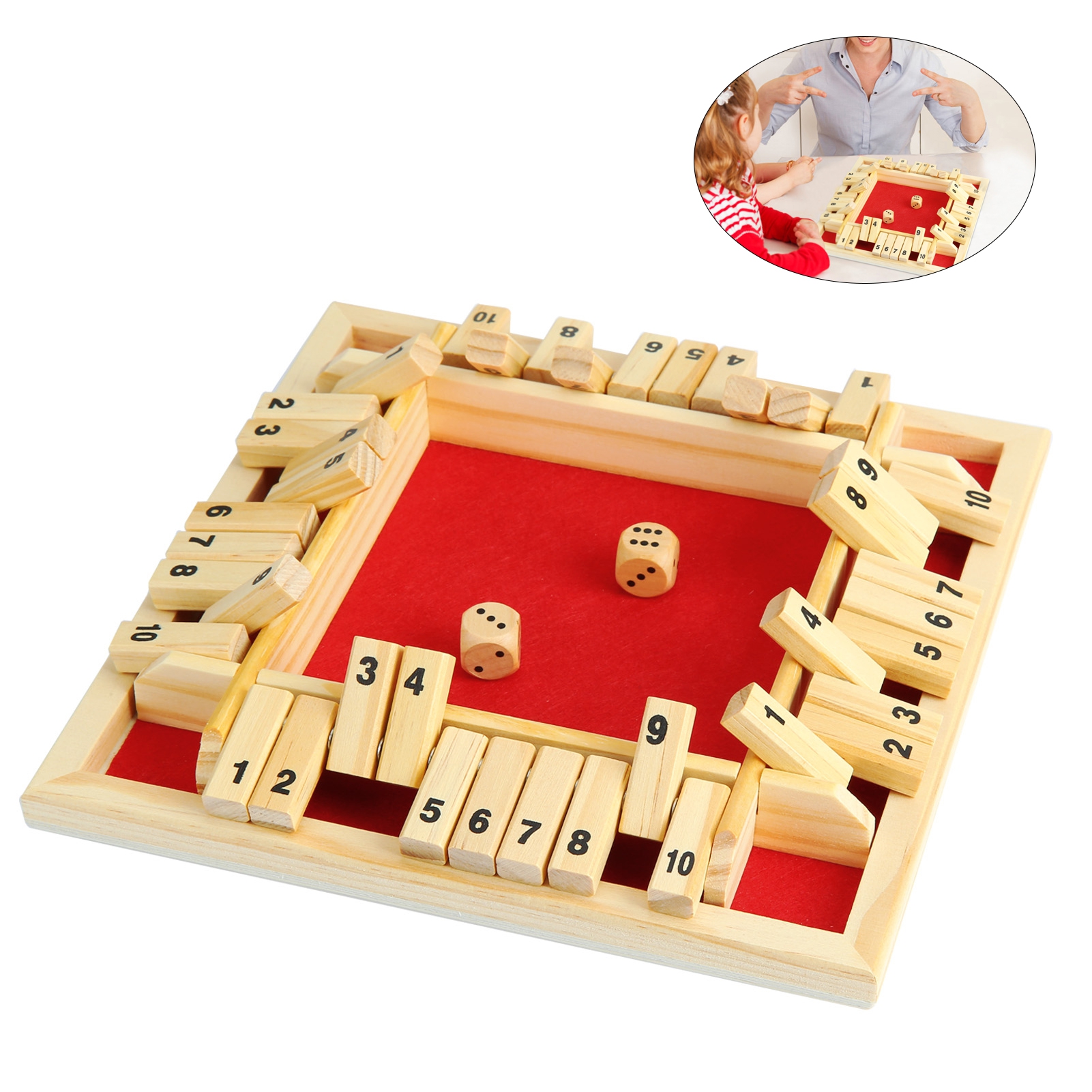 Sunjoy Tech Shut The Box 4 Sided Wooden Board Strategy Game Learning