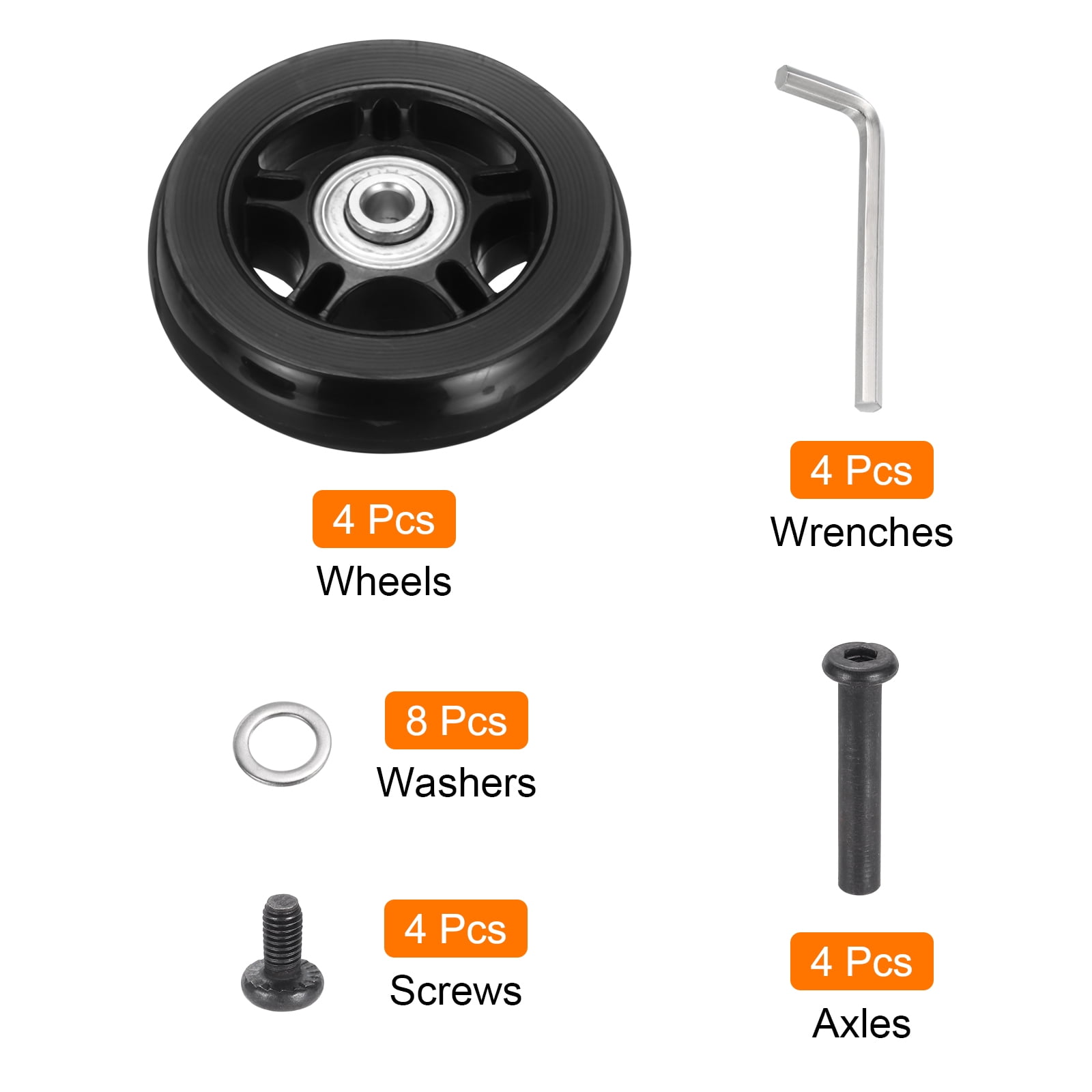 Uxcell Set of 2 Luggage Wheels Replacement 69 x 19 mm/2.7" x 0.7" Rubber Swivel Caster Bearing Wheels Repair Kits