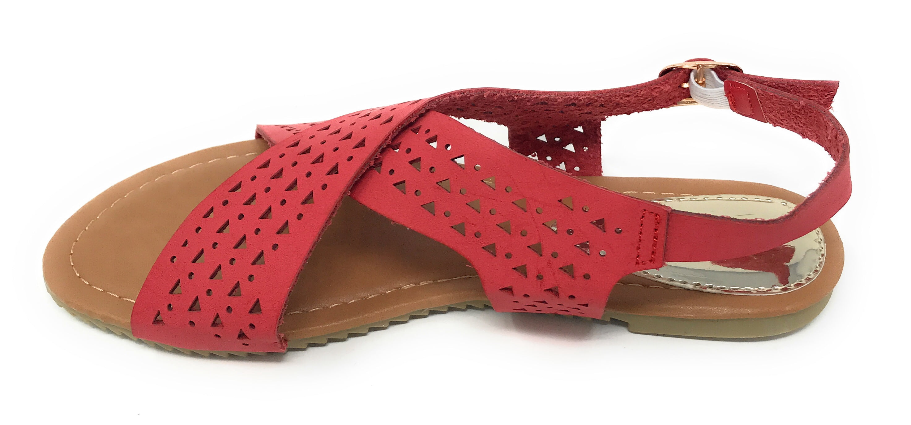 Victoria K Women's Perforated CrissCross Straps With Side Buckle Sandals
