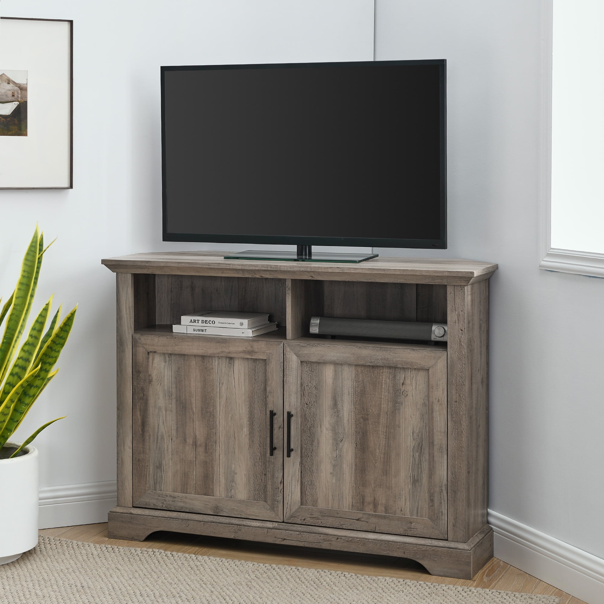 Douglas TwoDoor Grey Wash Corner TV Stand by Birch Harbor Walmart