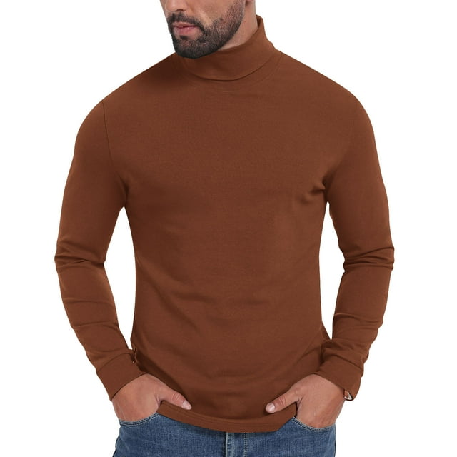 Men's Slim Fit Solid Color Turtleneck Base Layer Essential Clothing Stretch Clothes Long Sleeve Tops Pullover Tees Warm Layering Piece Modern Minimalist Style