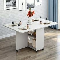 CQSXDA Versatile Folding Drop Leaf Dining Table with 6 Wheels and 2-Tier Storage, Ideal for Small Spaces, White Color