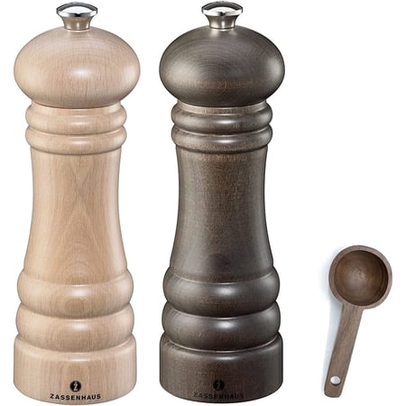 Berlin Natural Salt & Dark Stained Pepper Grinder Mill, Gift Set - With Wooden Spice Scoop (7.1 Inch)$$Home Decor, Kitchen, & Other