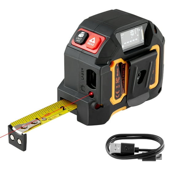 VEVOR 2-in-1 Laser Tape Measure, 135Ft Rechargeable Laser Measurement Tool & 16Ft Measuring Tape with Magnetic, 4 Modes-Length, Area, Volume, Continuous,ft/in/m/ft in Unit,for Outdoor,Decoration