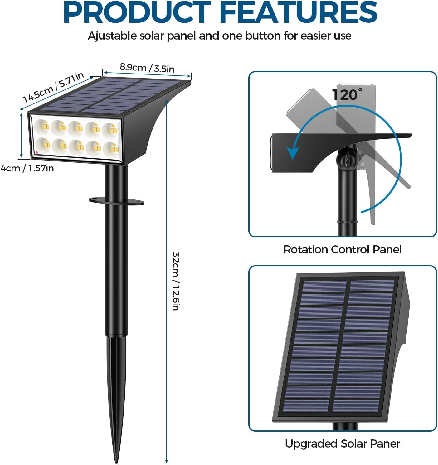 Solar Lights Outdoor, 12 pack, 4 Modes Auto On/Off, Waterproof LED Solar Spotlights for Pathway, Yard, Garden, Wall, Tree, Pool - Warm White