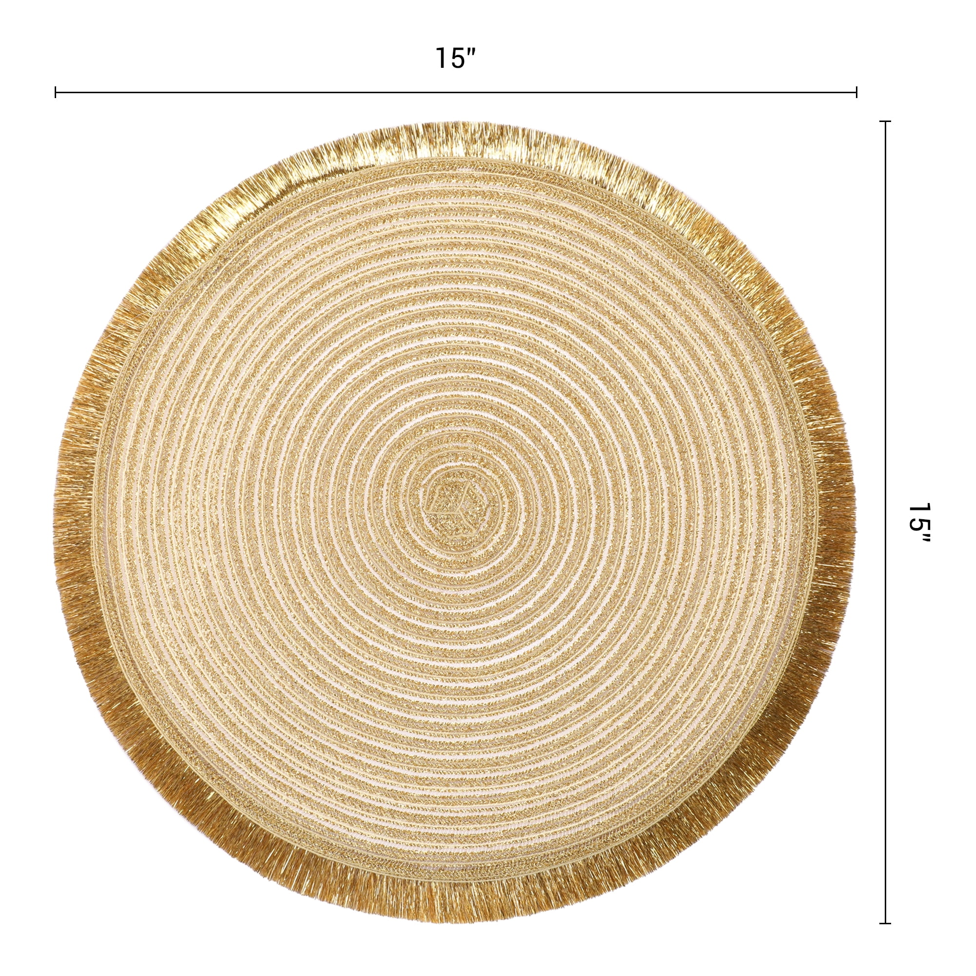 Unique Bargains 6Pcs Round Woven Decor Indoor Outdoor Placemats Gold 15x15inch
