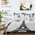 thumbnail image 3 of Queen 4 Piece Bedding Set Vintage Black White Building Eiffel Tower Soft Breathable Duvet Cover and Pillowcase, Retro Stamps Duvet Cover Set Bed Sheets for Bedroom Dormitory Guest Room, 3 of 9