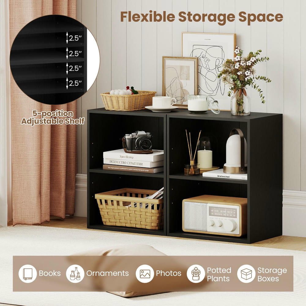 Resenkos 2-Cube Adjustable Bookcase, 5-Position Shelf, Floor Standing, Black