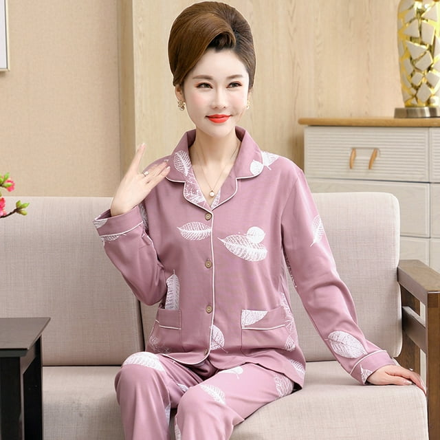 REDHOTYPE Various Styles Of Fashion Floral Mother Pajamas Spring And Autumn Cotton Long-Sleeved Loose Plus Size Homewear Suits