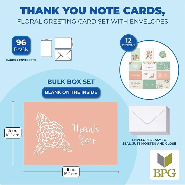Thankyou Cards 48 Pack Thank You Cards Bulk With Kraft Envelopes And ...