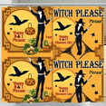 thumbnail image 1 of Halloween Shower Curtain - "Witch Please" Design with Bats & Pumpkins - Spooky Autumn Decor, 1 of 4