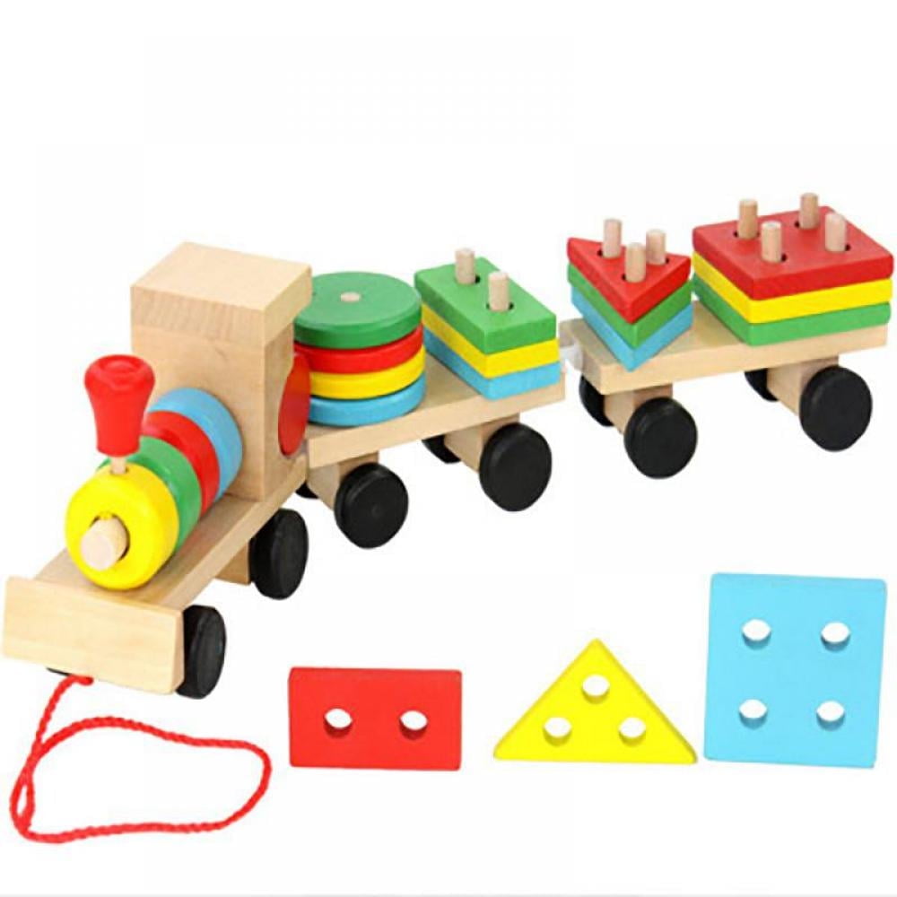 Jouet de Train en Bois pour Tout-Petits, Blocs en Bois pour Garçons et Filles de 1 à 3 Ans, Jouet de Tri et d'Empilage, Jouet Éducatif Préscolaire