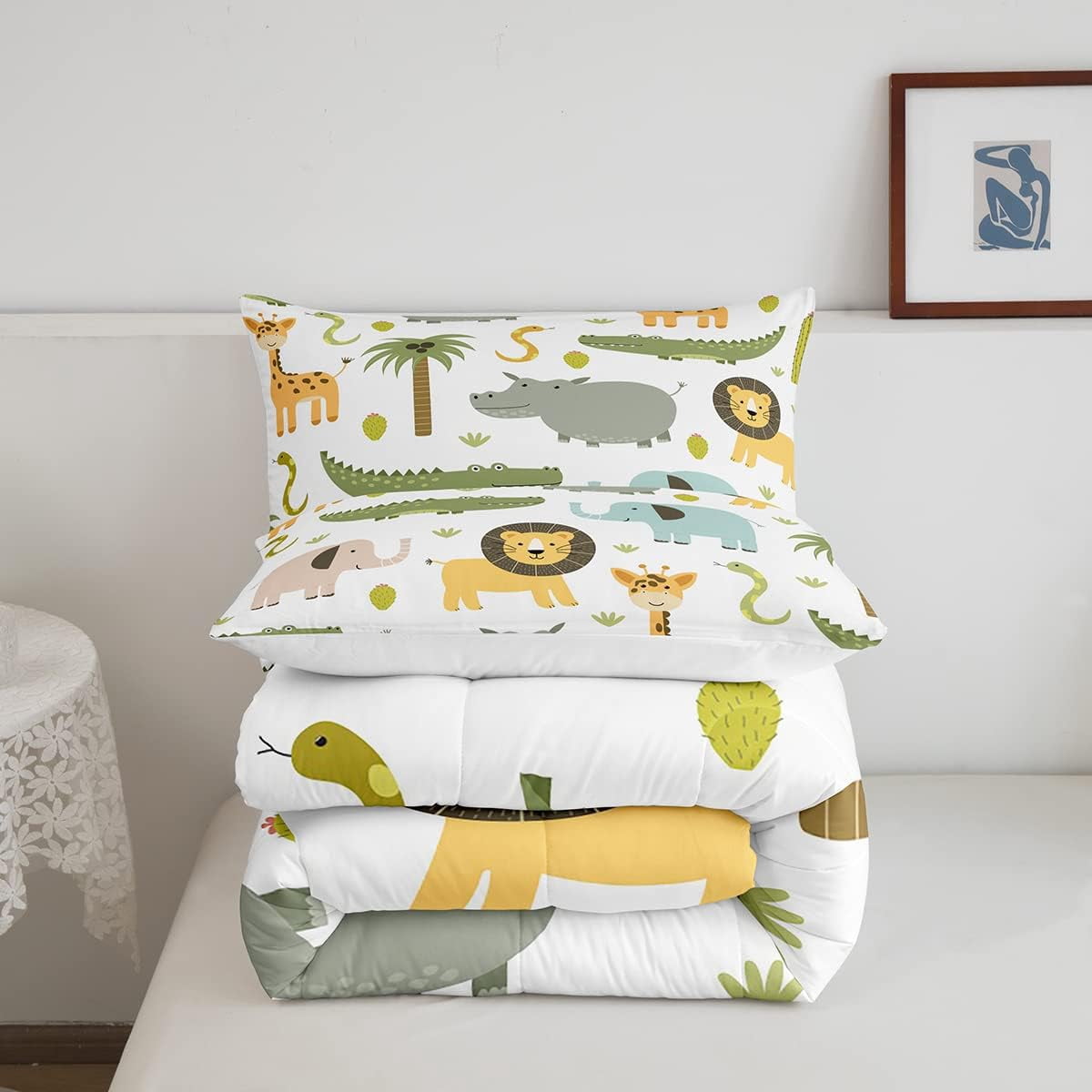 Wild Animals Comforter Set Safari Animals Print Comforter for Boys Girls Teens Cute Hippo Crocodile Lion Bedding Set Kids Cartoon Elephant Giraffe Duvet Set Room Decor Quilt Set Twin Size