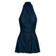 thumbnail image 4 of ClodeEU Women's Halter High Neck Sleeveless Mini Dress,Slim Waist Flared Short Party Dress Navy,Women's Plus XL, 4 of 6