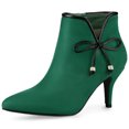 thumbnail image 1 of BLISSFUL STEP Women's Bow Pointy Toe Stiletto Heel Ankle Boots, 1 of 6