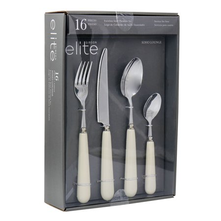 Gibson Elite Soho Lounge 16 Piece Stainless Steel Flatware Set in Off-White