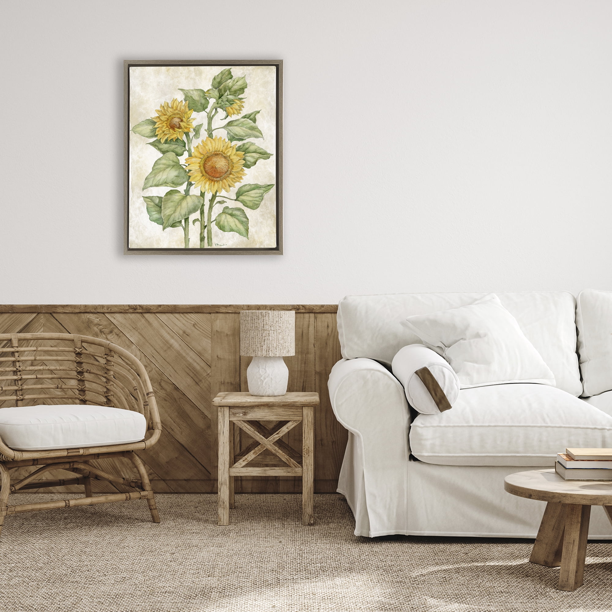Stupell Industries Floral Journal Sunflower Brown Framed Floater Canvas Wall Art, design by Paul Brent