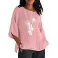 thumbnail image 1 of PMUYBHF Débardeurs Sans Manches Rouges pour Femmes 4 Juillet 2024 Tendance Été T-Shirts à Manches 3/4 Col Rond Imprimé Floral Ample Tunique en Lin Mélangé Blouse, 1 of 5