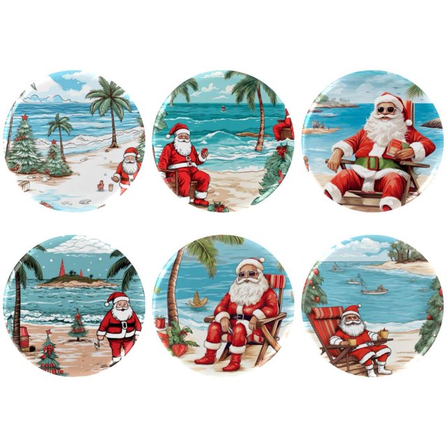 Santa Claus Vacation Badges with Pins for Backpacks Parties Ties Hats Corporate Events Personalized Custom Photo Text Logo Button