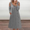 thumbnail image 1 of Mode Femmes Couleur Unie Occasionnel Fuite Creux Épaule avec Robe de Poche, 1 of 5