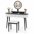 thumbnail image 2 of 47 Inch Modern Makeup Vanity Desk Set with 3 Color Round LED Mirror, Dressing Table with 4 Storage Drawers & Padded Stool for Bedroom,White and Black, 2 of 7
